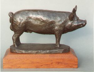 bronze sculpture large white boar on a mahogany plinth linking to a larger image and information