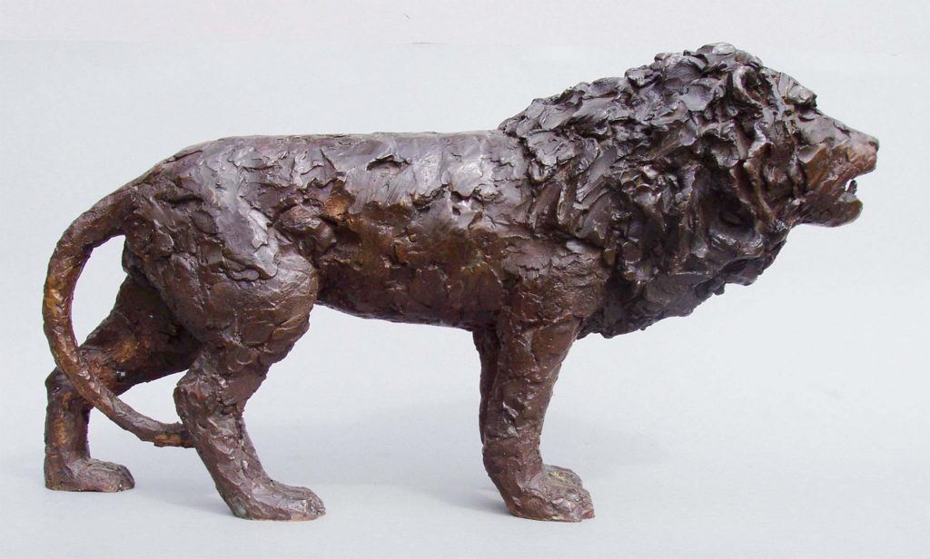 Bronze sculpture of a roaring lion