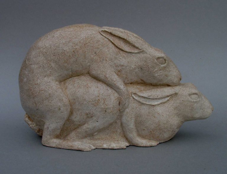 Sculpture of pair of hares in alpha plaster