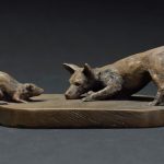 Bronze sculpture of a Jack Russell terrier facing a rat linking to more details