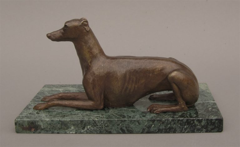 Bronze sculpture of greyhound linking to enlarged image