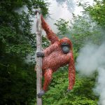 A life-size sculpture of an orang-utan