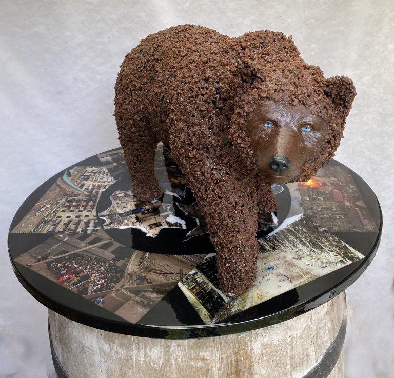 Sculpture of Russian Bear rampaging over Ukraine